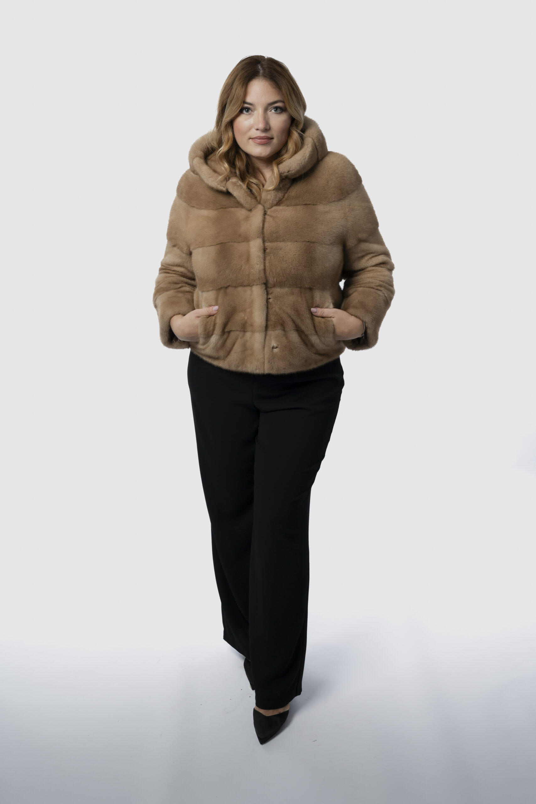 Bomber Pelliccia Cappuccio Miele - immagine 2