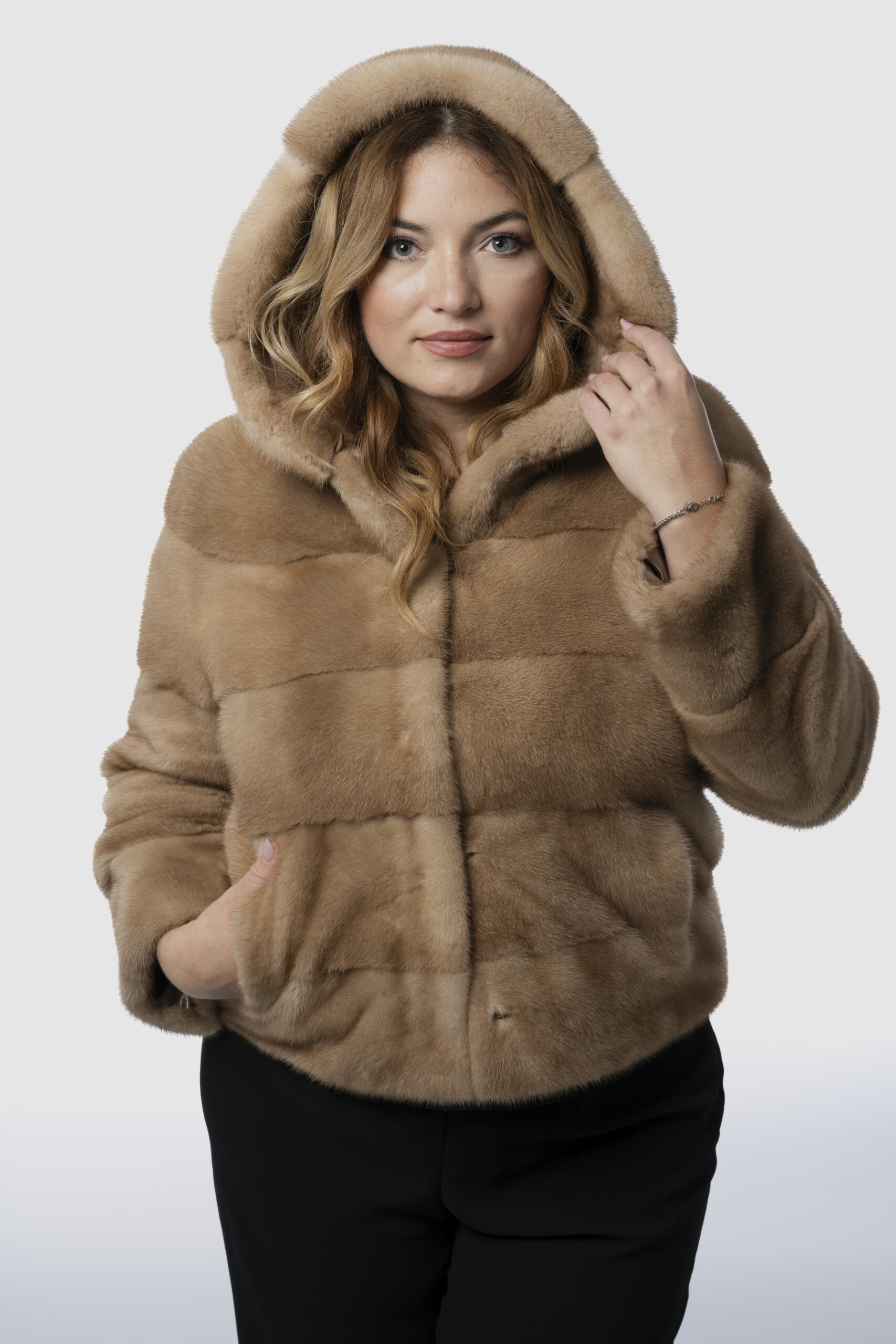 Bomber Pelliccia Cappuccio Miele
