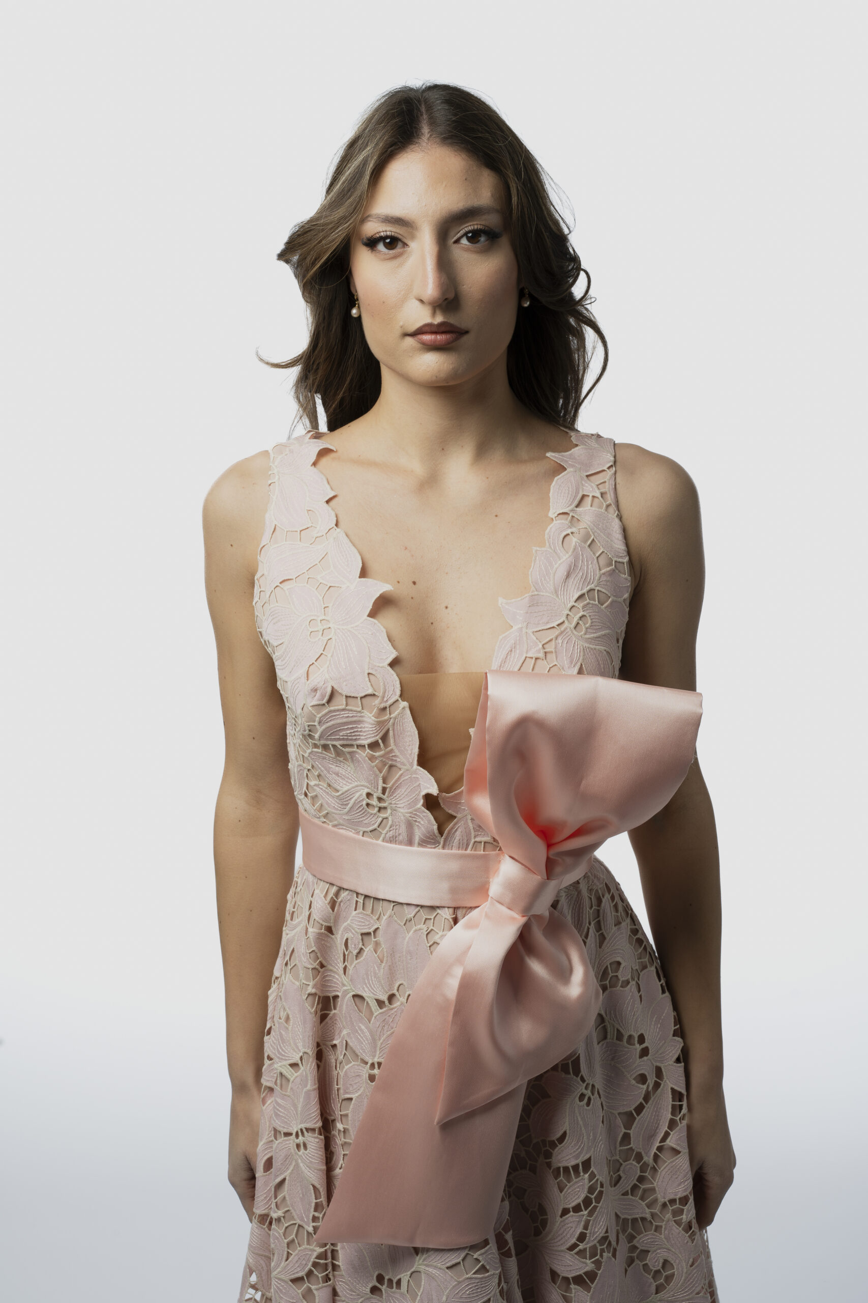 Abito Rosa Pizzo Maxi Fiocco