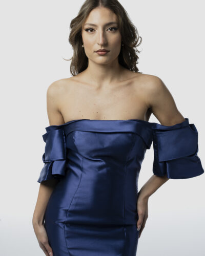Abito Blu Notte con Scollo Off Shoulder Linea Sirena